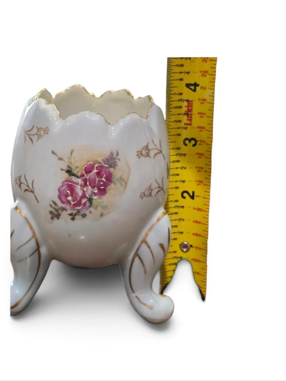Vintage Inarco Porcelain Footed Vase Egg Pink Roses Gold Victorian Bridgerton